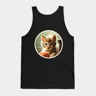 A playful kitten chasing a ball of yarn. Tank Top